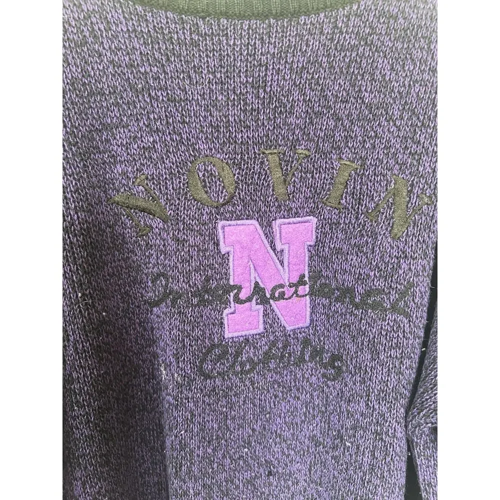 Vtg 90 Novin International Knit Crewneck Sweater Purple Black Grandpacore L